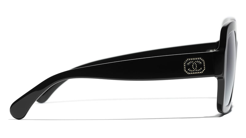 CHANEL c.1990's Black Oval Goggle Gold CC Logo Plastic Sunglasses