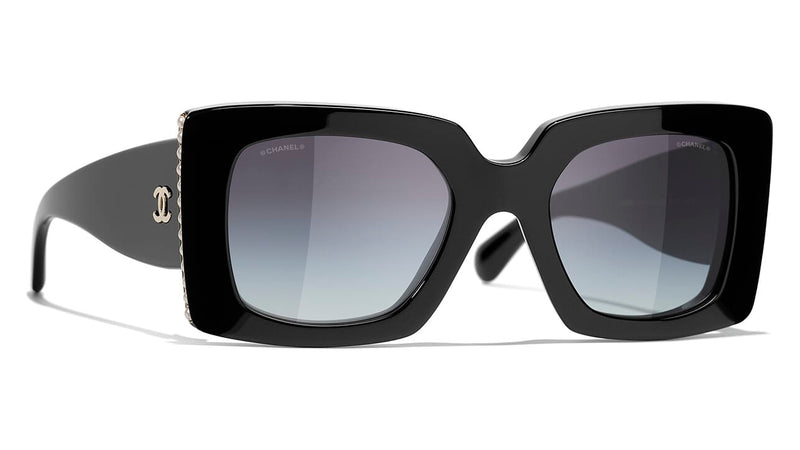Chanel Logo And Pearl Square Sunglasses in Black