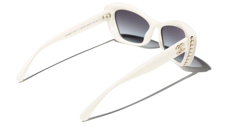 CHANEL Acetate Glass Pearls Cat Eye Sunglasses 5443-H Black