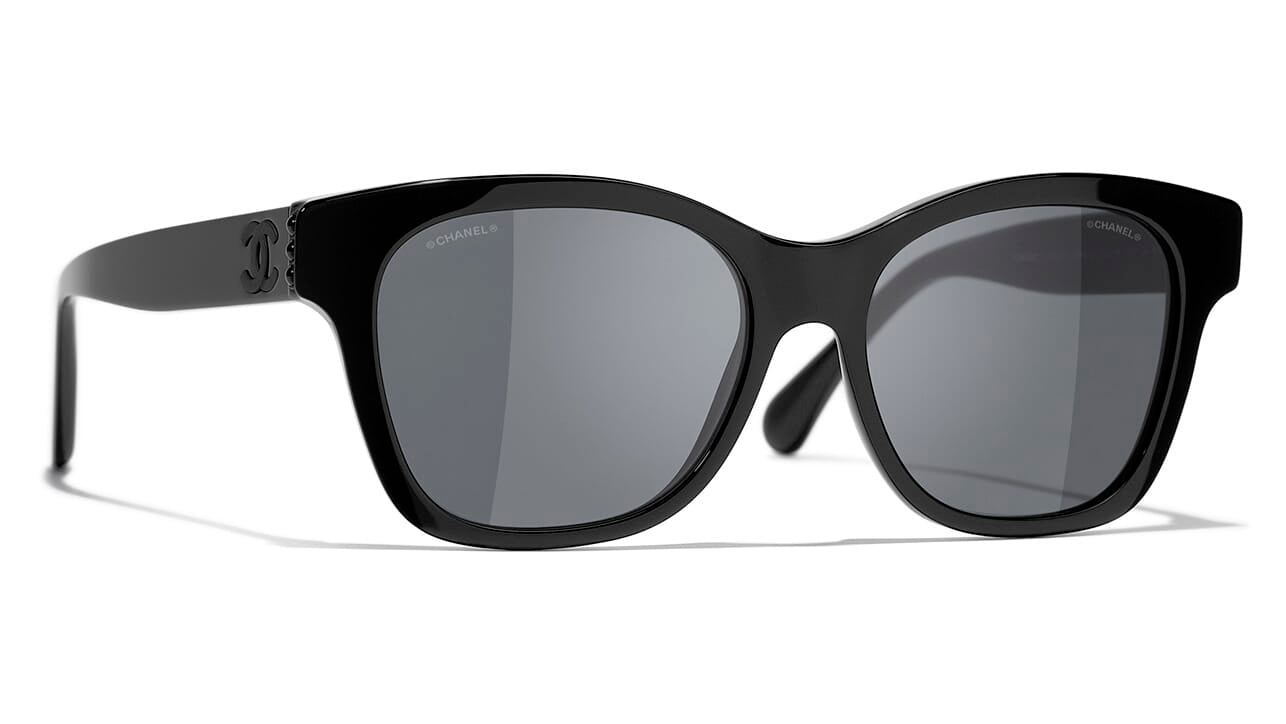 CHANEL+Square+Sunglasses+Black+Leather+Grey+5474-Q+C888%2FT8+Polarized for  sale online