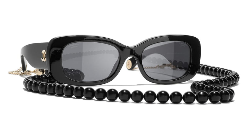 Chanel 5480H 622/T8 Sunglasses Polished Black w/ Glass Pearls Gold