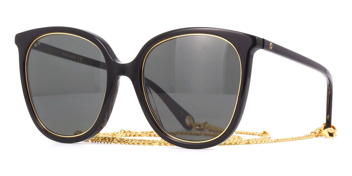 GUCCI CHAIN 0977 Gold Black Tiger Heart Detachable Charm Sunglasses GG0977S  001